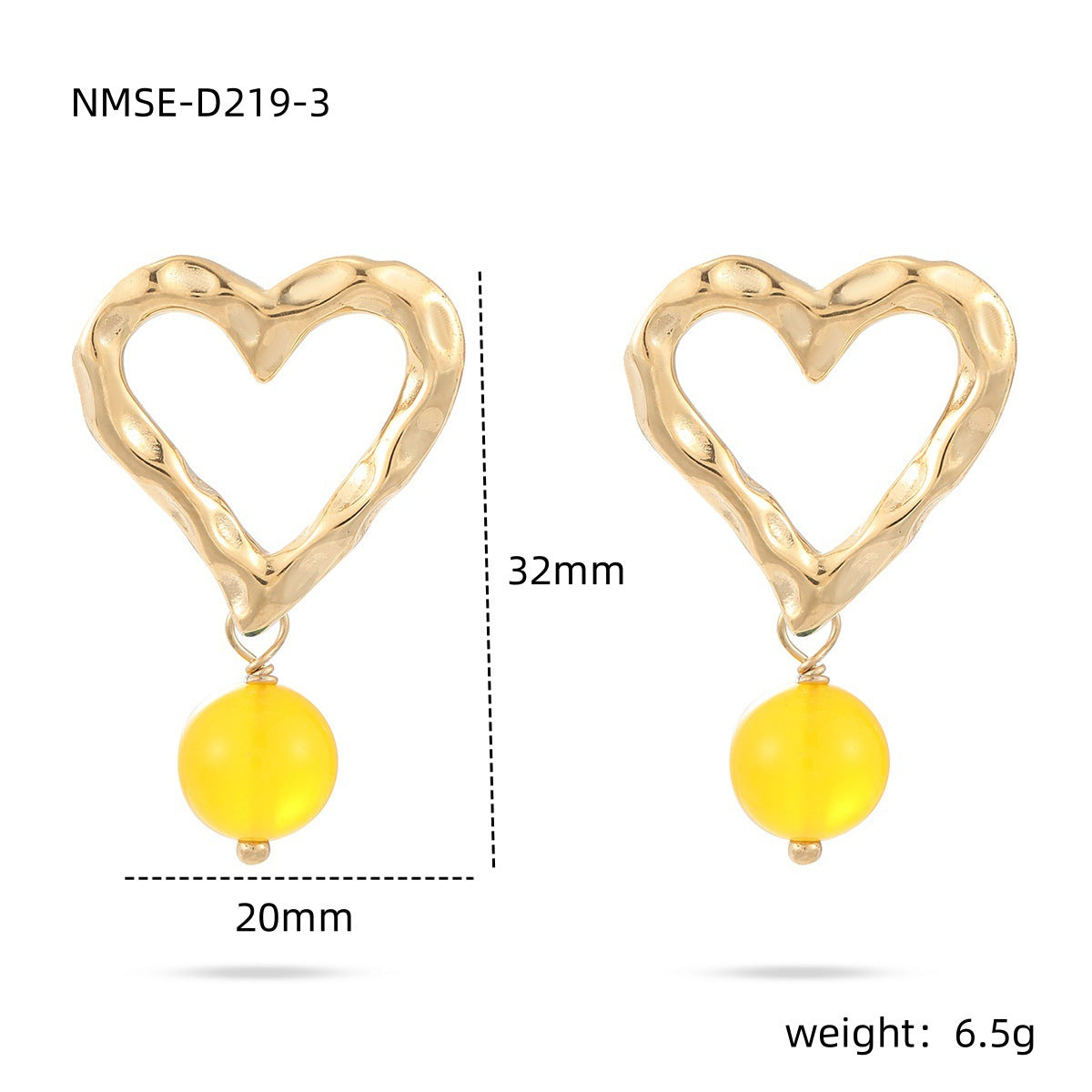 Fashionable Irregular Hollow Heart-Shaped Titanium Steel Earrings with Blue Agate Inlay and 18K Gold Plating for Women