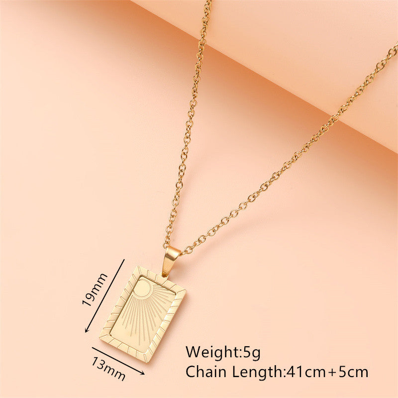 Geometric Sun Pendant Necklace in Stainless Steel with Gold Plating for Women