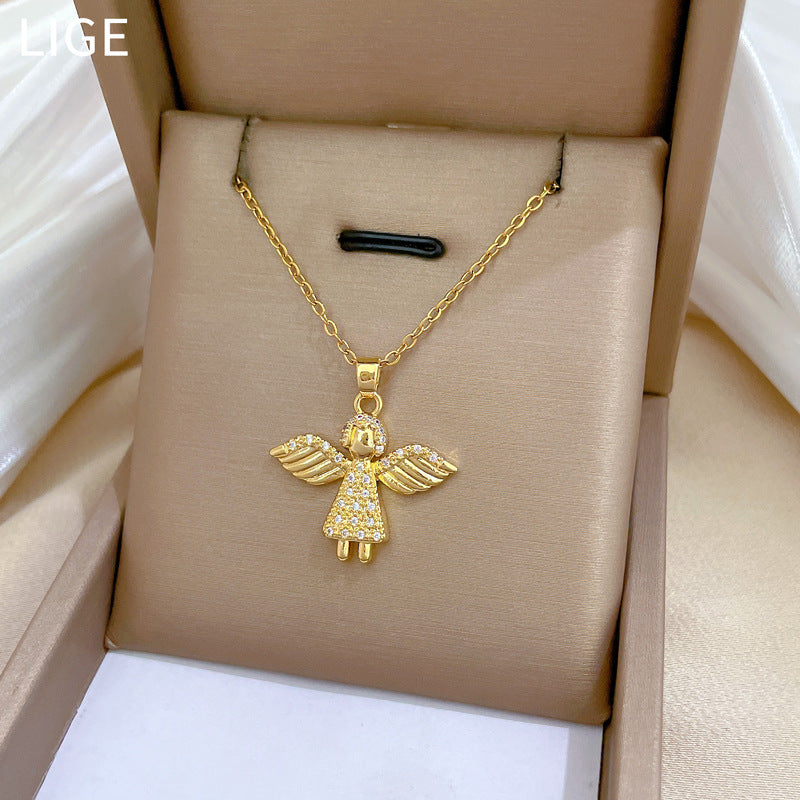 Collana di lusso con ciondolo geometrico di strass per uomo e donna, catena in acciaio al titanio