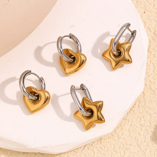 Orecchini in acciaio inossidabile a forma di cuore e stella alla moda con placcatura in oro 18 carati per donna