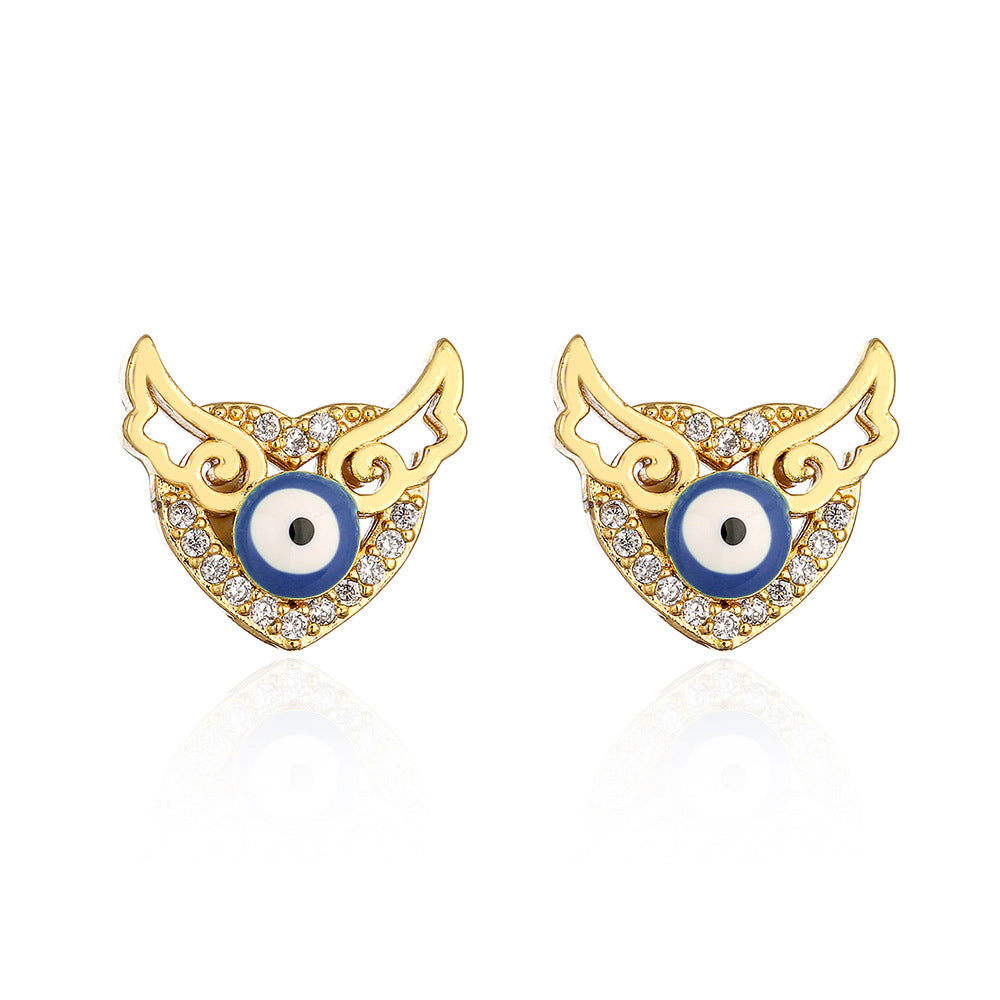 Minimalist Geometric Animal Stud Earrings in Copper with 18K Gold Plating and Enamel Finish with Zirconia Inlay