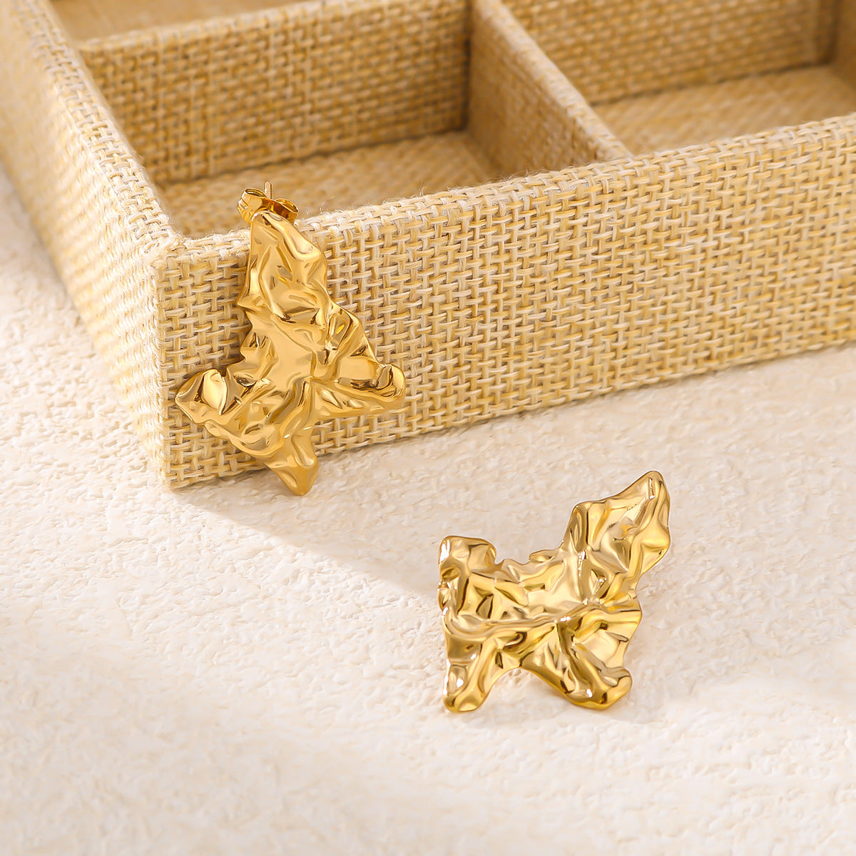 Vintage Asymmetrical Butterfly Leaf Earrings in Stainless Steel with 18K Vacuum Plating for Women
