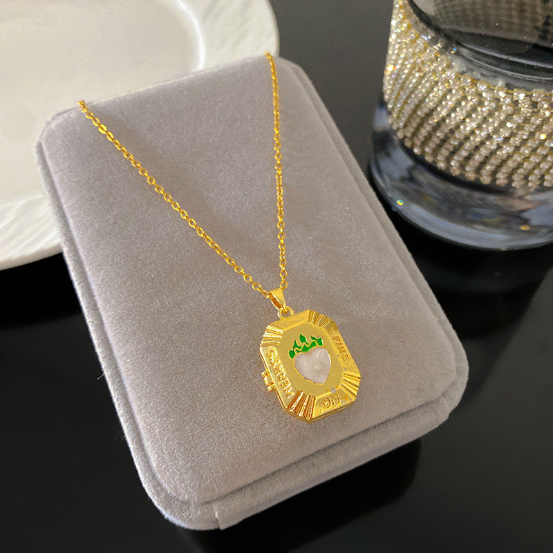 Vintage Drip Oil Floral Heart Oval Pendant Gold Plated Brass Necklace for Women