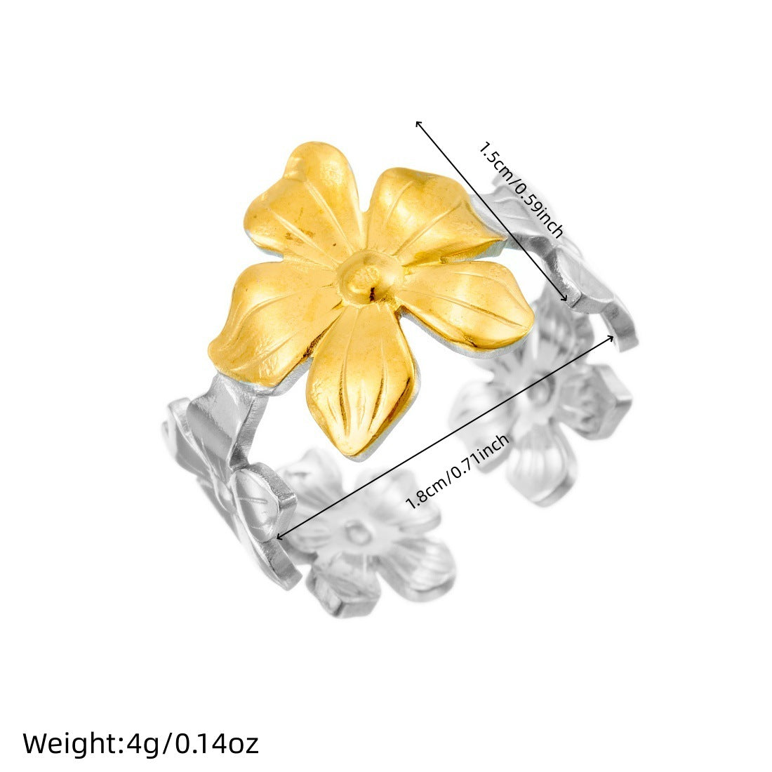 Trendy Gold Plated Floral Bow Stainless Steel Open Ring