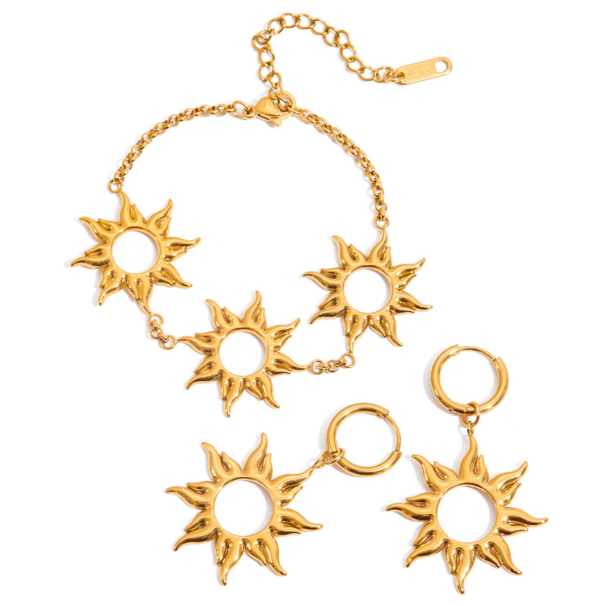 Minimalist Hollow Sun Star Moon Stainless Steel Titanium Steel Plated Bracelet and Earring Set for Women