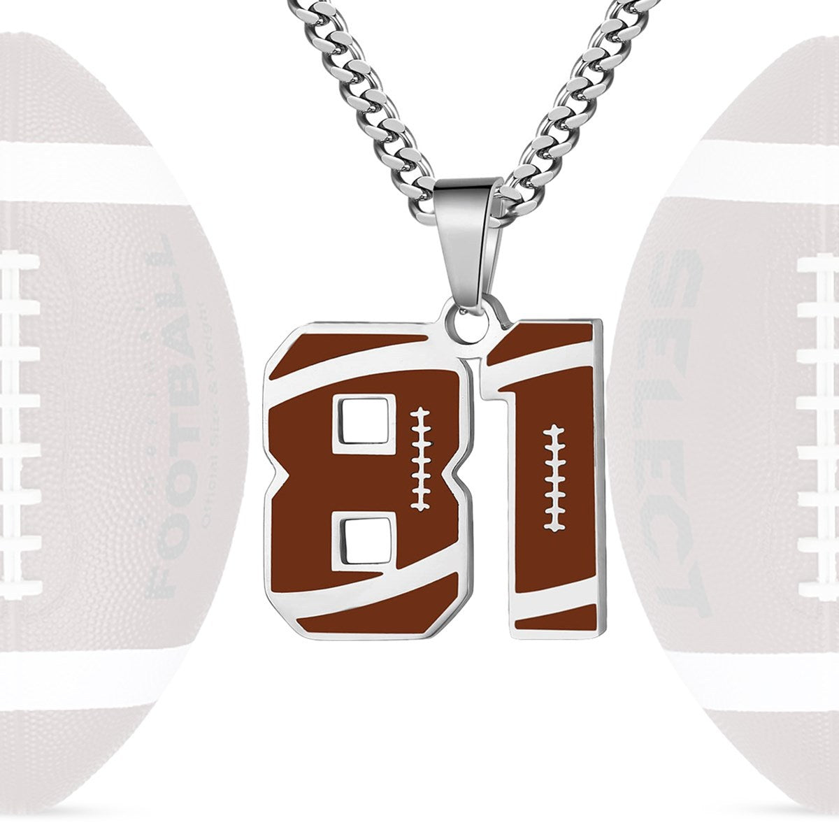 Motivational Football Number Pendant Necklace for Men in Stainless Steel with Polished Finish and Letter/Number Design
