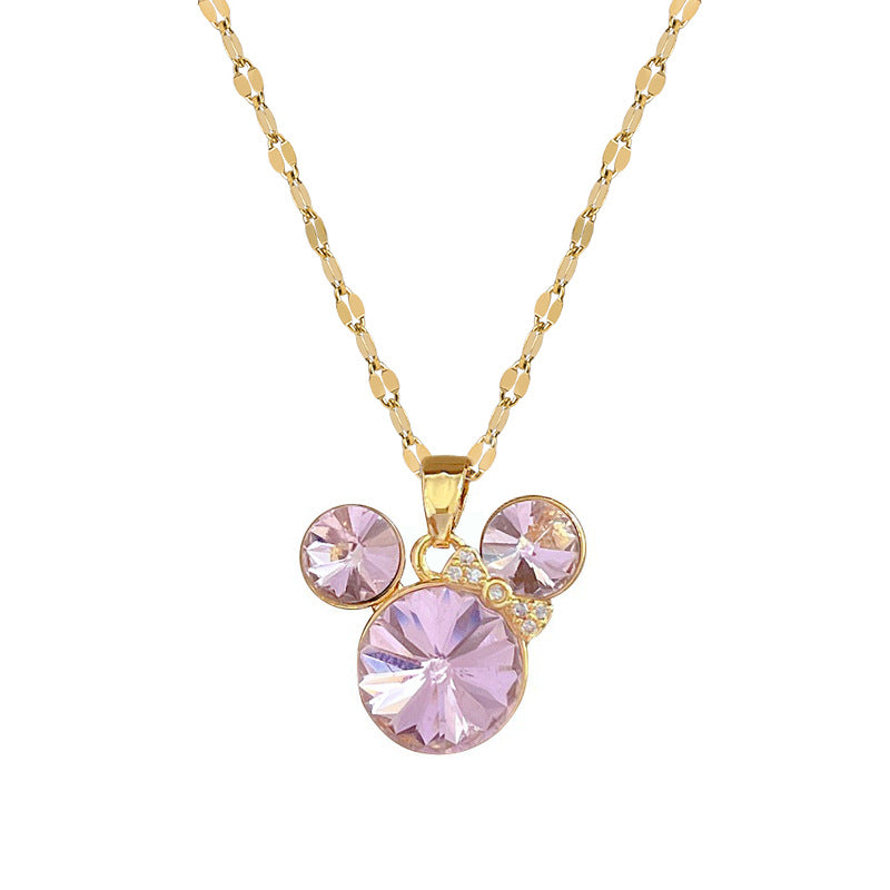 Collana con corona ad ali e cristalli carini per donna in acciaio al titanio con forma geometrica e stile fresco e dolce