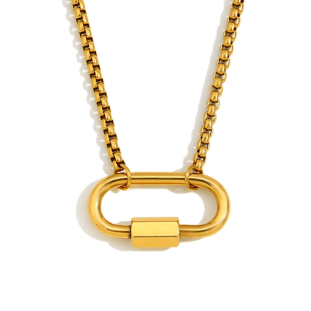 Minimalist Geometric Stainless Steel Pendant Necklace with 18K Gold Plating for Women