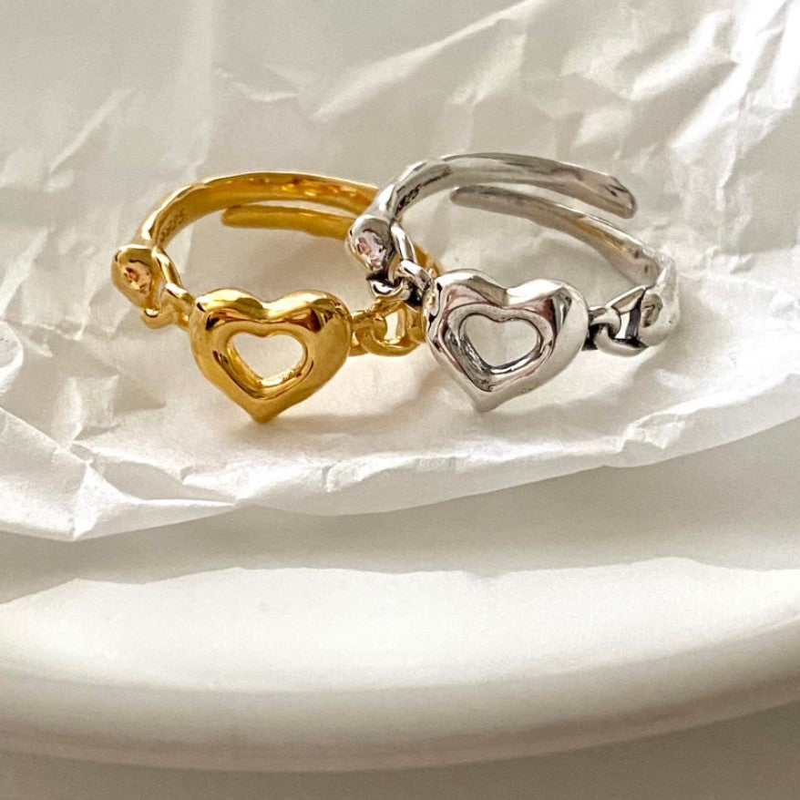 Precioso anillo de corazón de plata de ley 925 con diseño floral para mujer