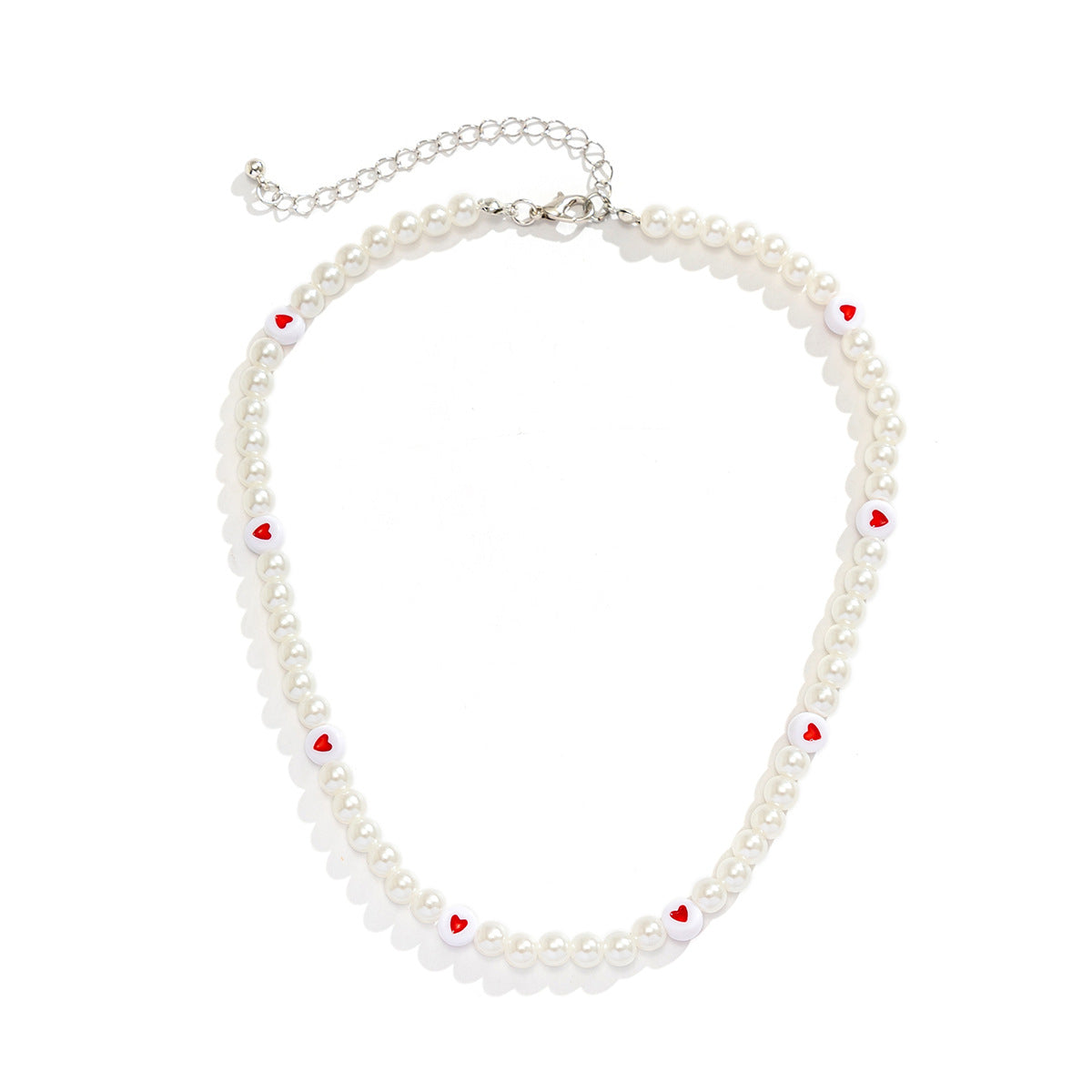 Collana da donna con ciondolo a cuore in perle artificiali stile floreale rustico e catena di perle