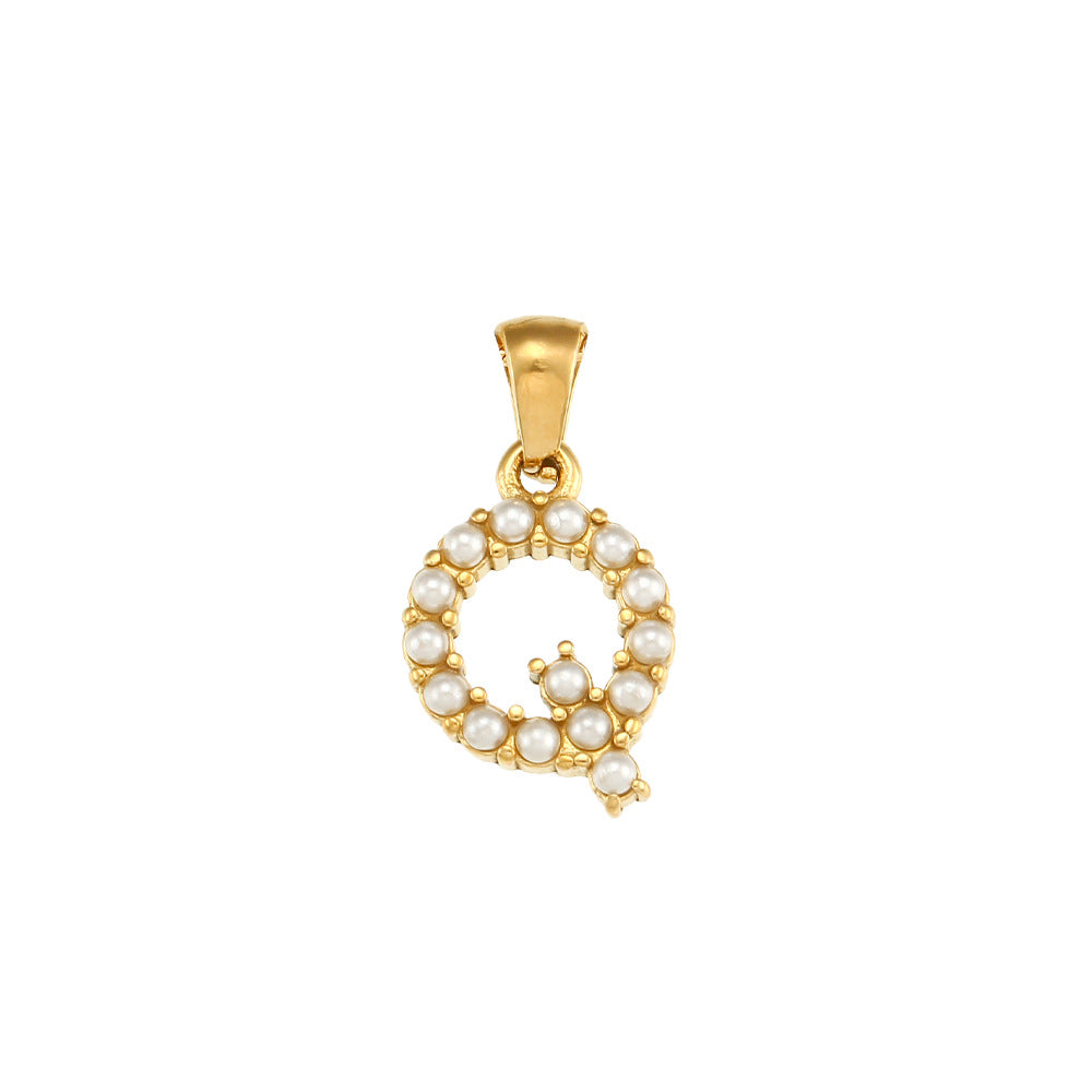 Minimalist Letter Pendant Necklace Stainless Steel with 18K Gold Plating Micro-Pave Zirconia and Pearl Accents