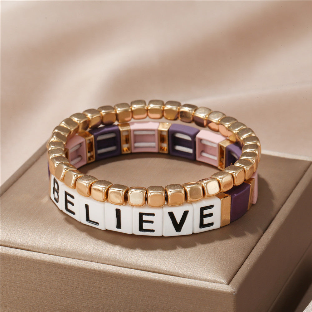 Bohemian Geometric Letter Alloy Plated Bracelet