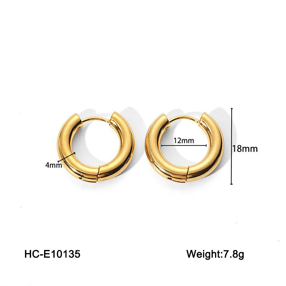 INS-Inspired Geometric Hoop Earrings in Titanium Steel with 18K Gold Plating for Women