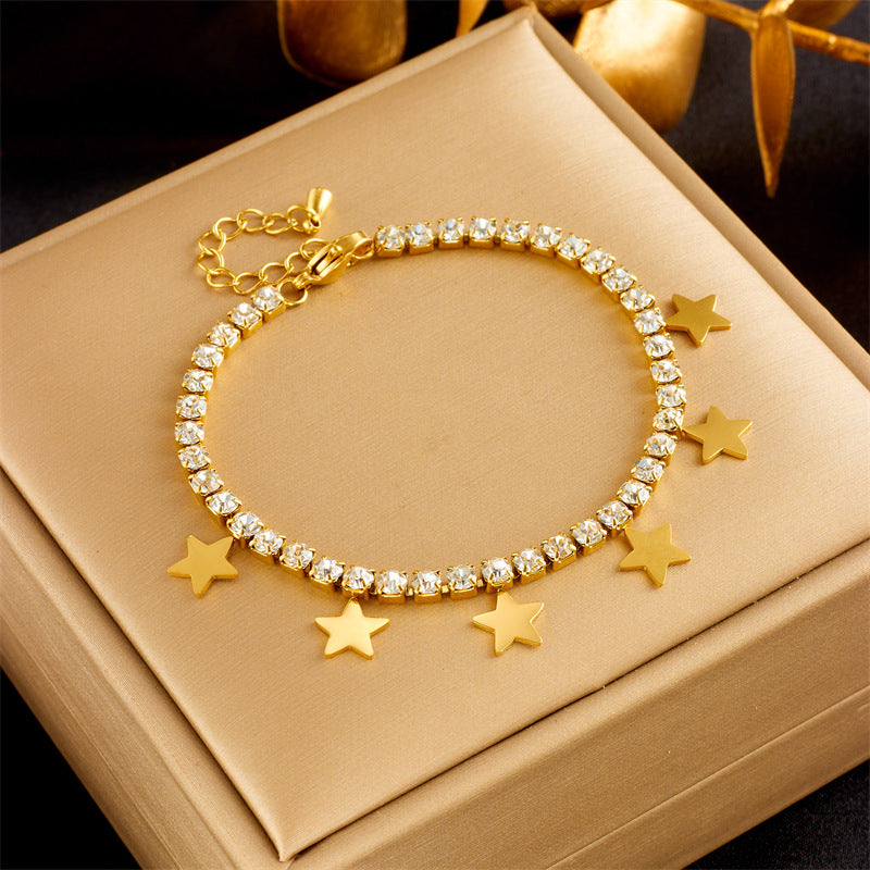Minimalist Star Pendant Necklace in Titanium Steel with Rhinestone Inlay for Women