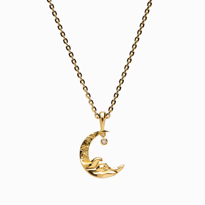 Minimalist Crescent Moon Pendant Necklace in Titanium Steel with Gold Plating, Delicate Star and Moon Motif on O-Chain for Women and Men
