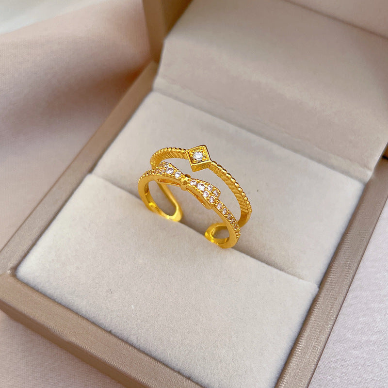 Anello da donna in ottone stile Kawaii con fiocco placcato in oro vero