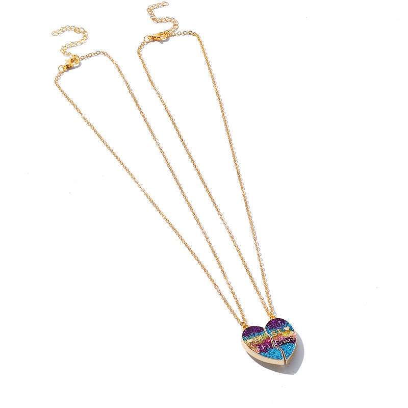 Collana in lega smaltata a forma di cuore minimalista con catena a croce per bambini e ragazzi