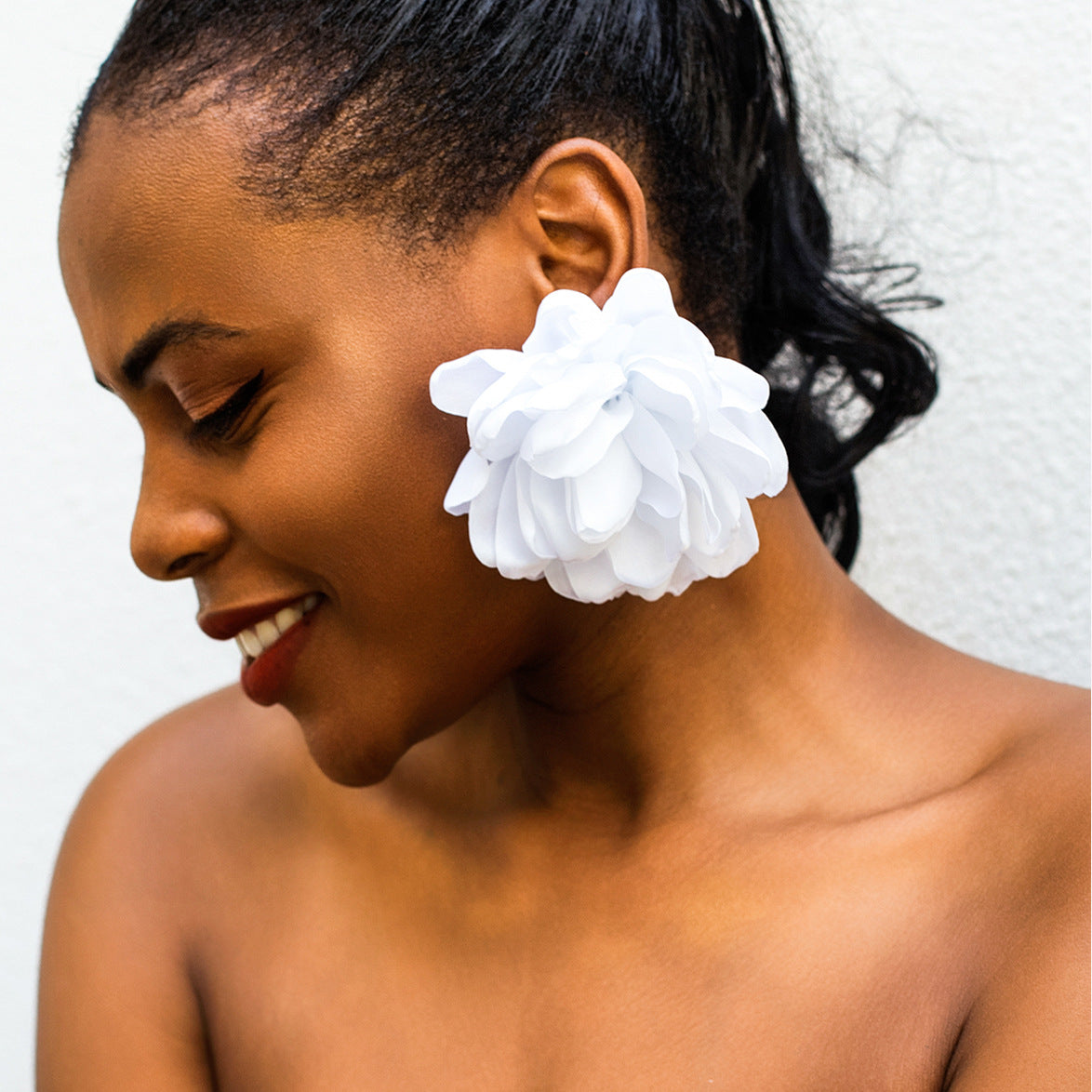 Exaggerated Silk Floral Stud Earrings for Women