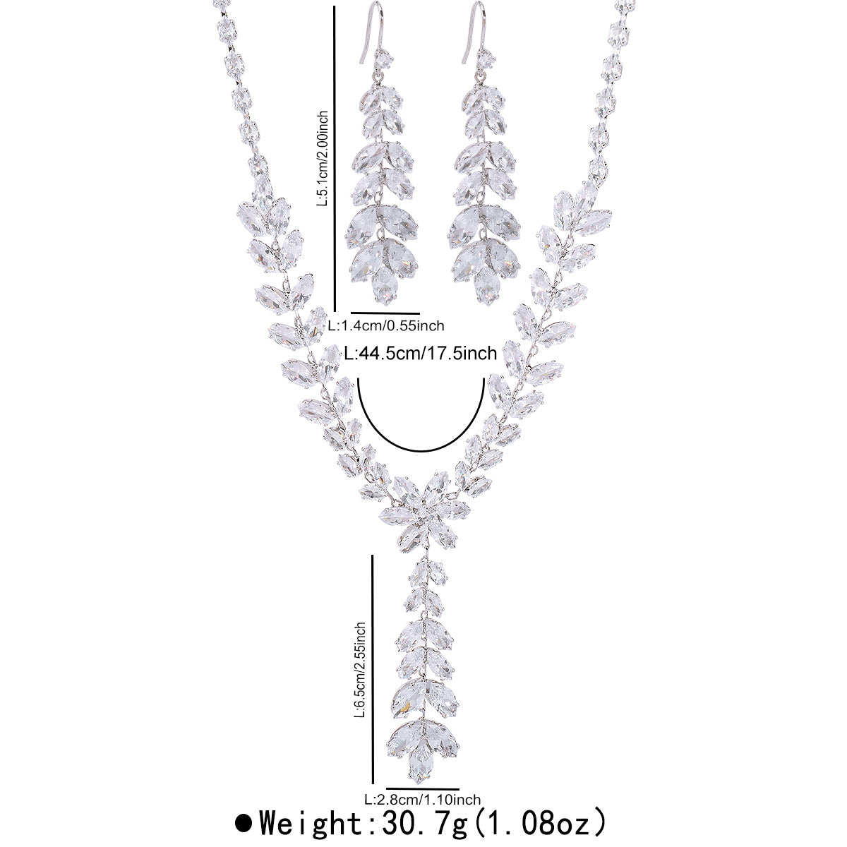 Set collana e orecchini in rame e zirconi geometrici ovali eleganti di alta gamma da donna