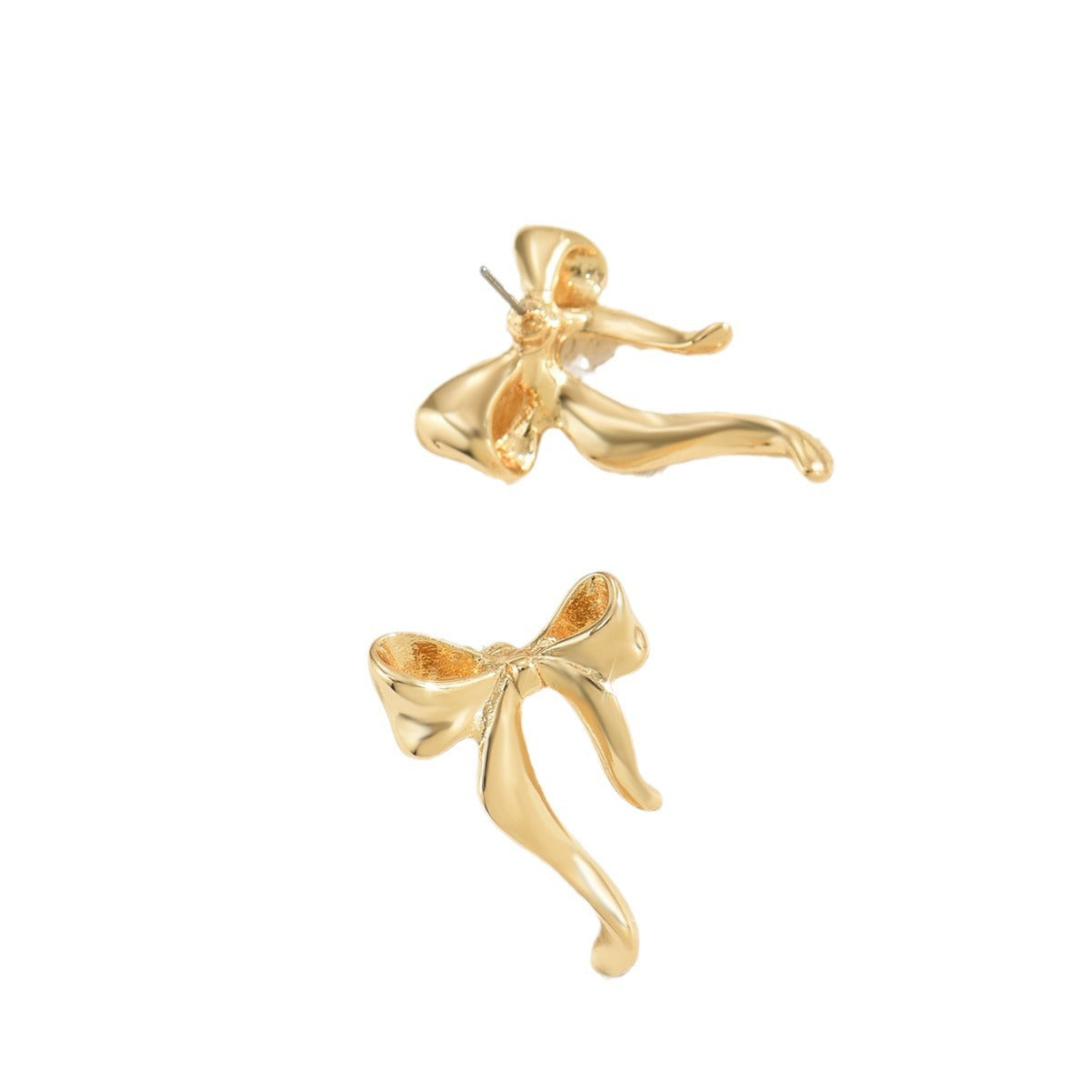 Orecchini a perno da donna a forma di fiocco minimalisti in lega placcati oro con perni in acciaio inossidabile
