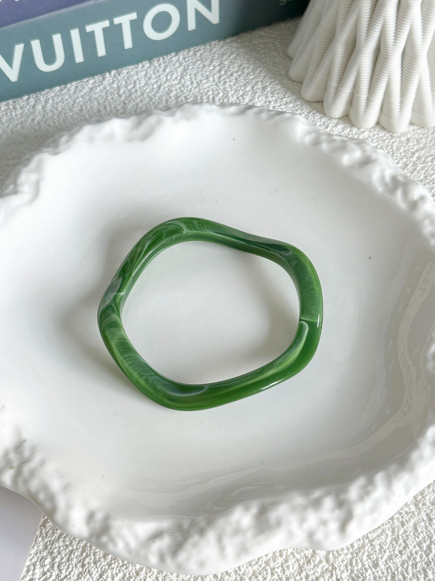 Vintage Green Acrylic Drip Oil Bracelet Set Geometric Round Square Design