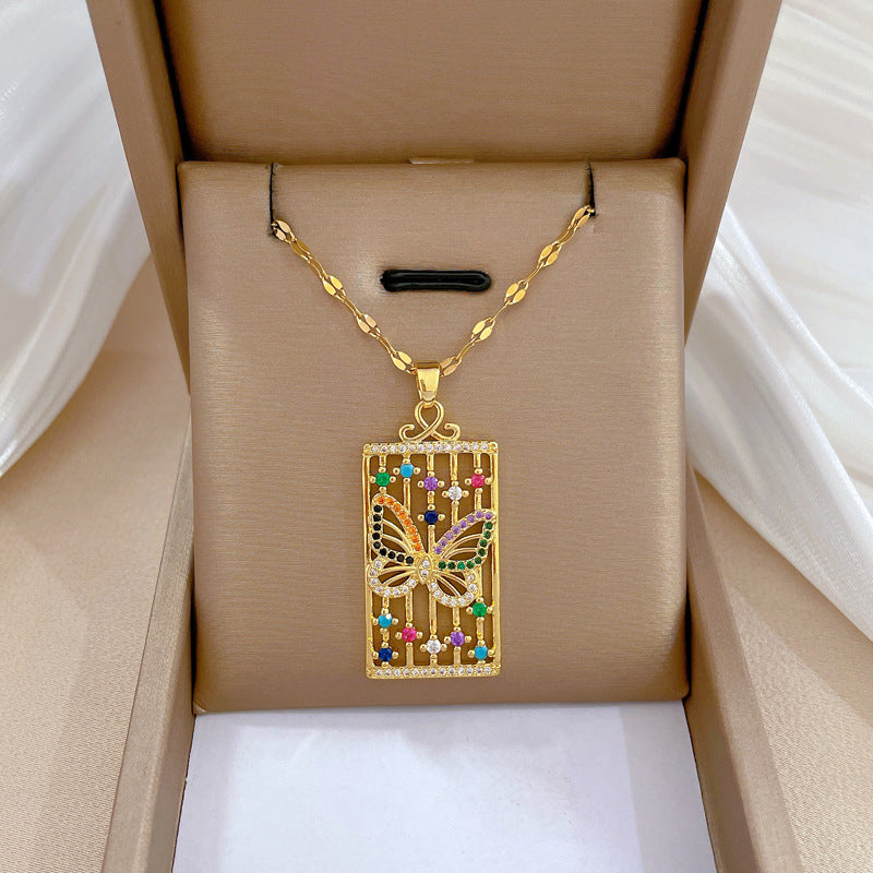 Collar con colgante de diamantes de imitación, geométrico y minimalista, de acero de titanio para mujer, cadena irregular, acabado chapado