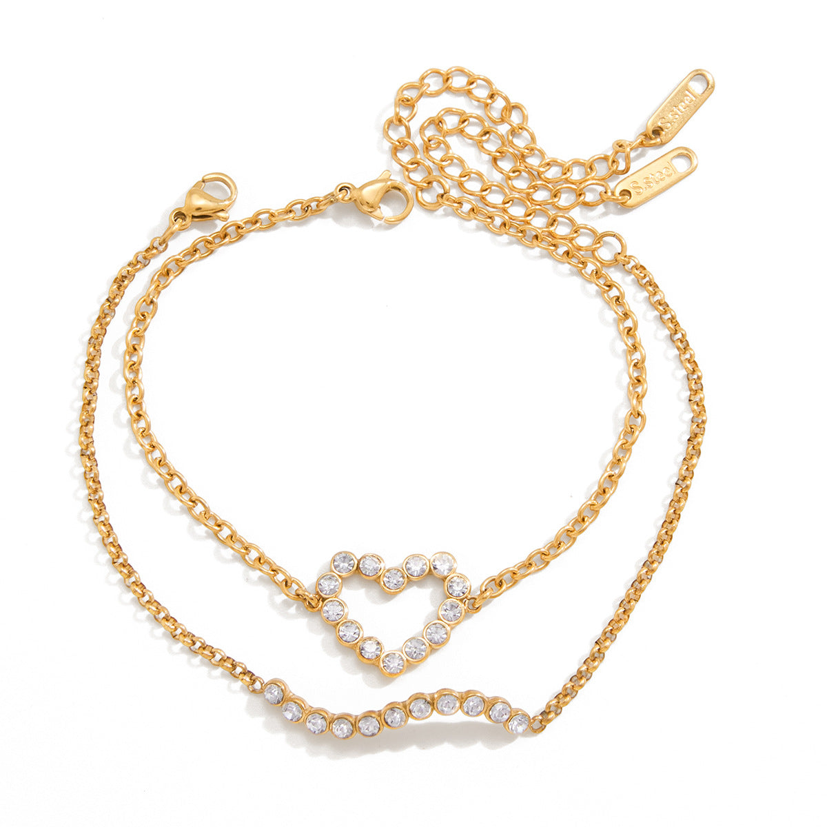 Elegant Minimalist Heart Geometric Rhinestone Plated Stainless Steel Bracelet for Women