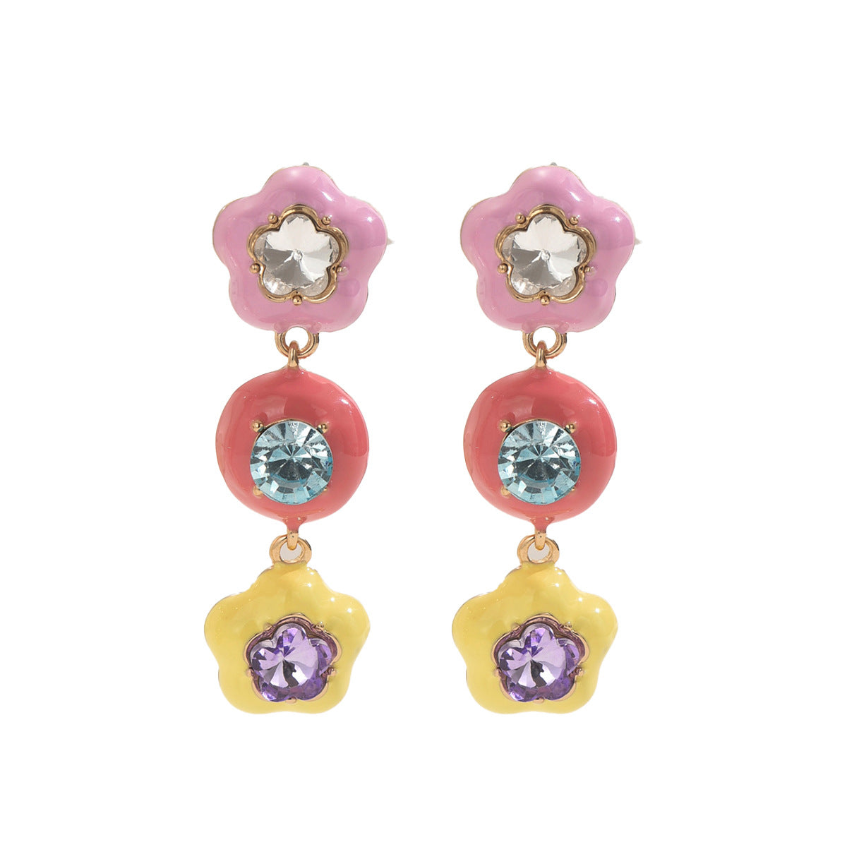 Pendientes de tuerca modernos con forma de estrella, de esmalte y pedrería, para mujer, de aleación de zinc con postes de acero inoxidable