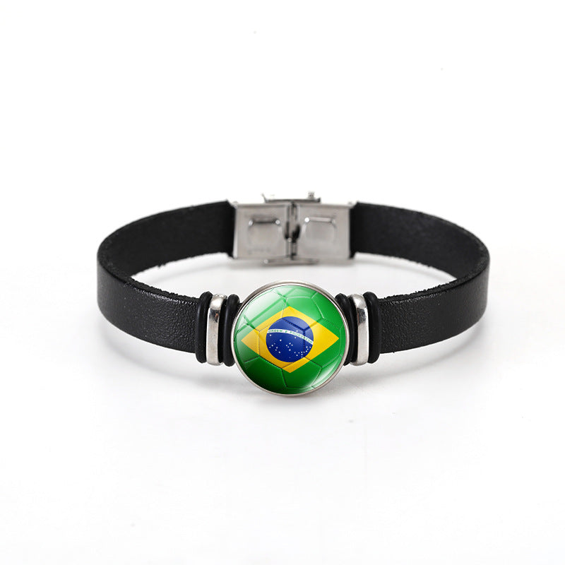 Unisex Geometric Round Leather Bracelet with Snap Button