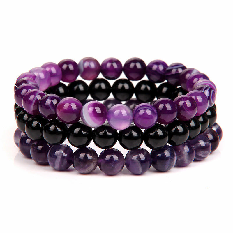 8mm Natural Rose Quartz and Agate Geometric Beaded Bracelet Unisex Crystal Jewelry