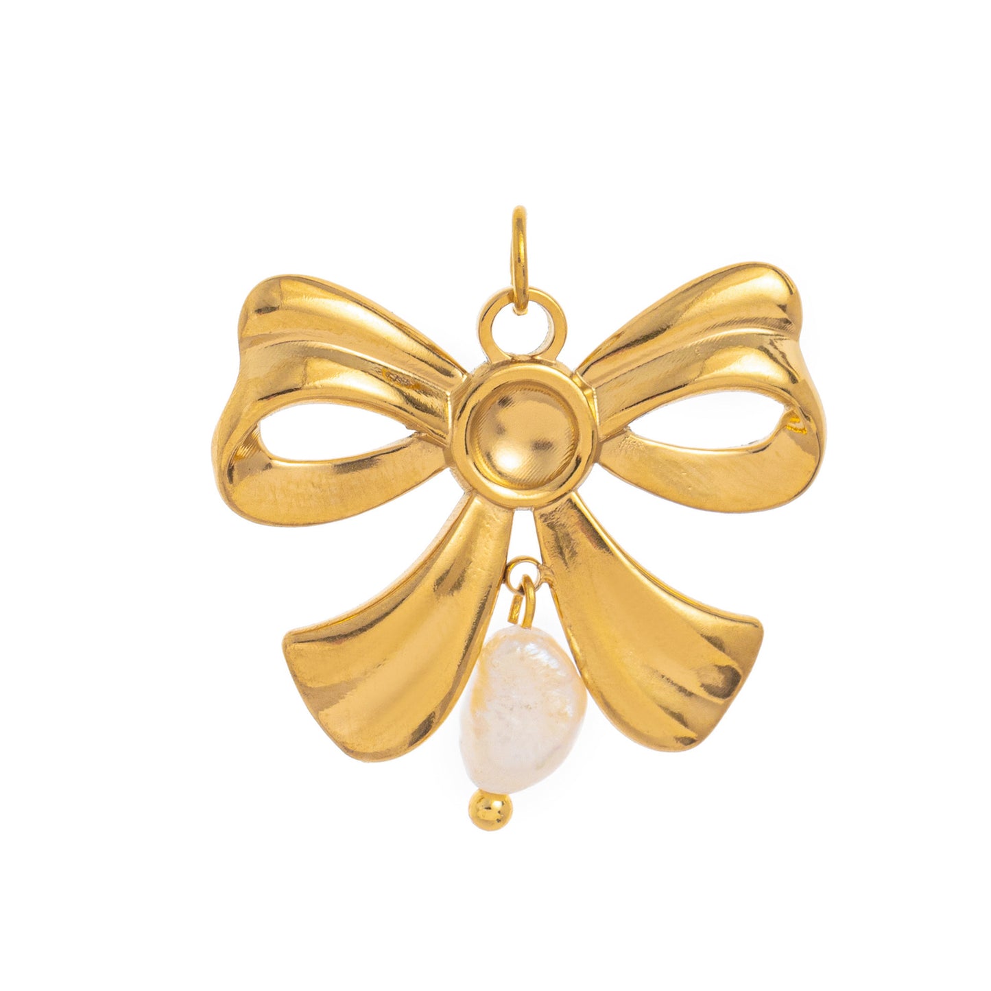 Minimalist 18K Gold Plated Titanium Steel Heart Pendant with Pearl Charm Bar