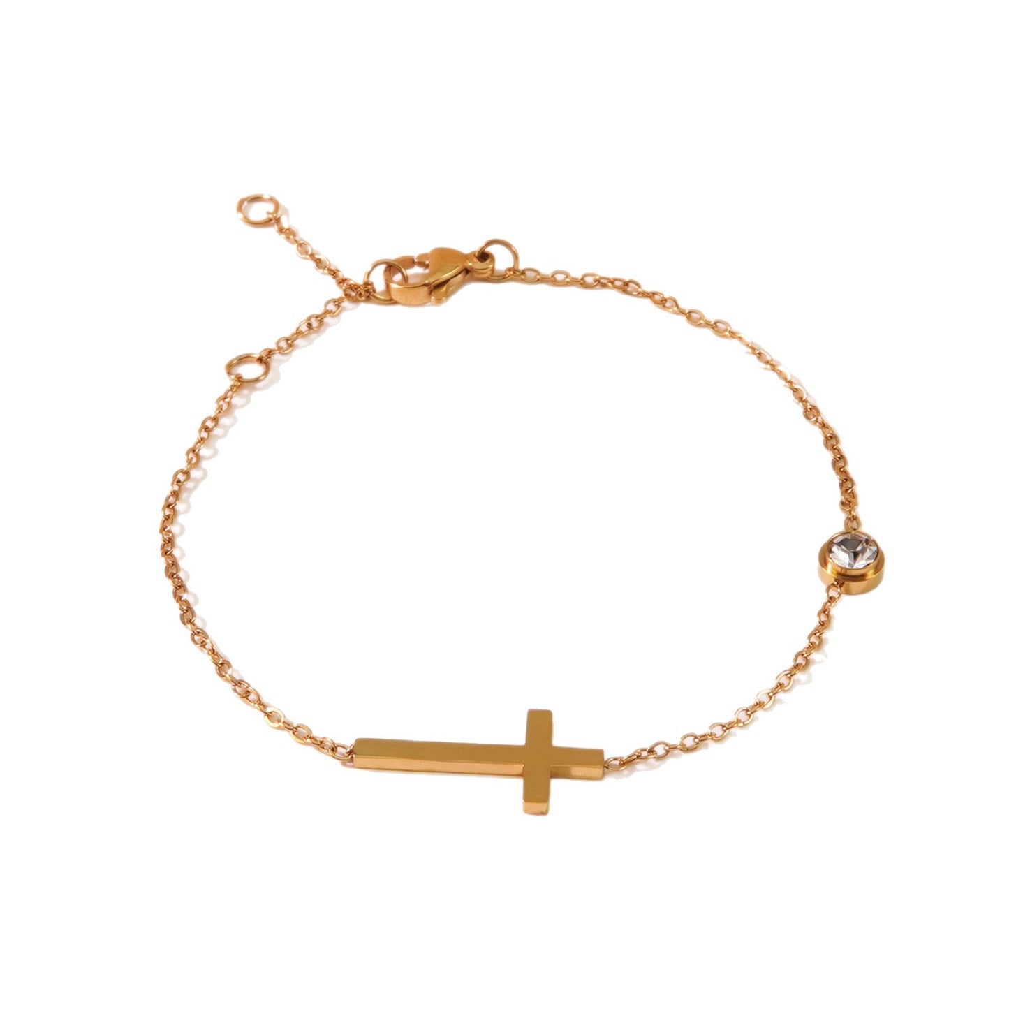 Minimalist Elegant Gold Plated Stainless Steel Cross Geometric Bracelet with Cubic Zirconia for Women