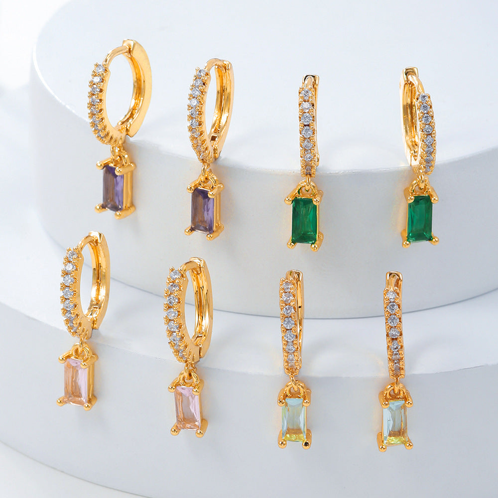 Geometric Rectangle Gold Plated Brass Cubic Zirconia Earrings for Women