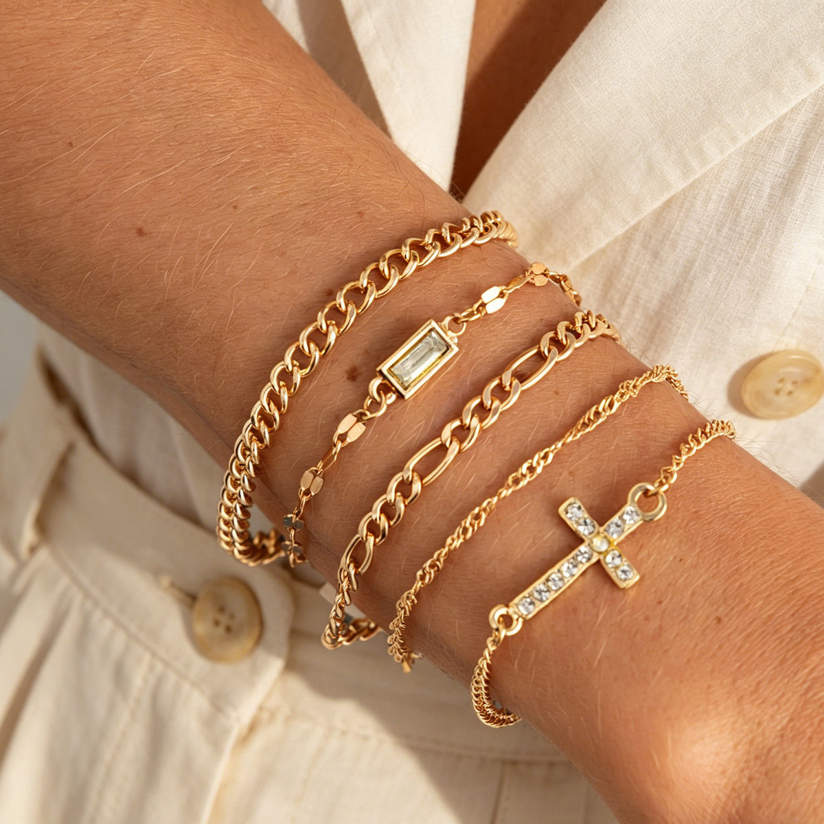 Minimalist Rhinestone Cross Acrylic Plated Bracelet for Women