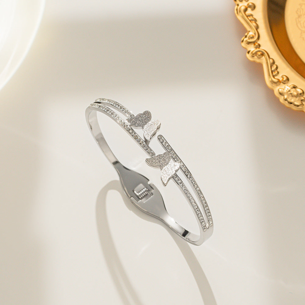Minimalist Double Butterfly Titanium Steel Bracelet with Plating Finish for Women