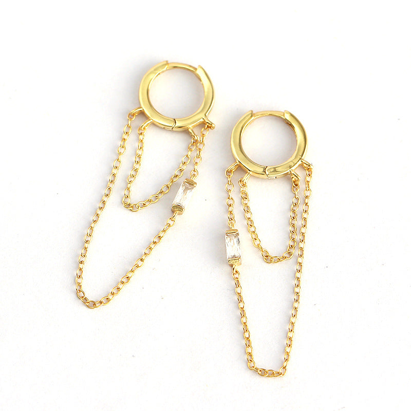 Eleganti Orecchini a Nappa Rotondi con Intarsio di Strass in Argento Sterling 925 Geometrici