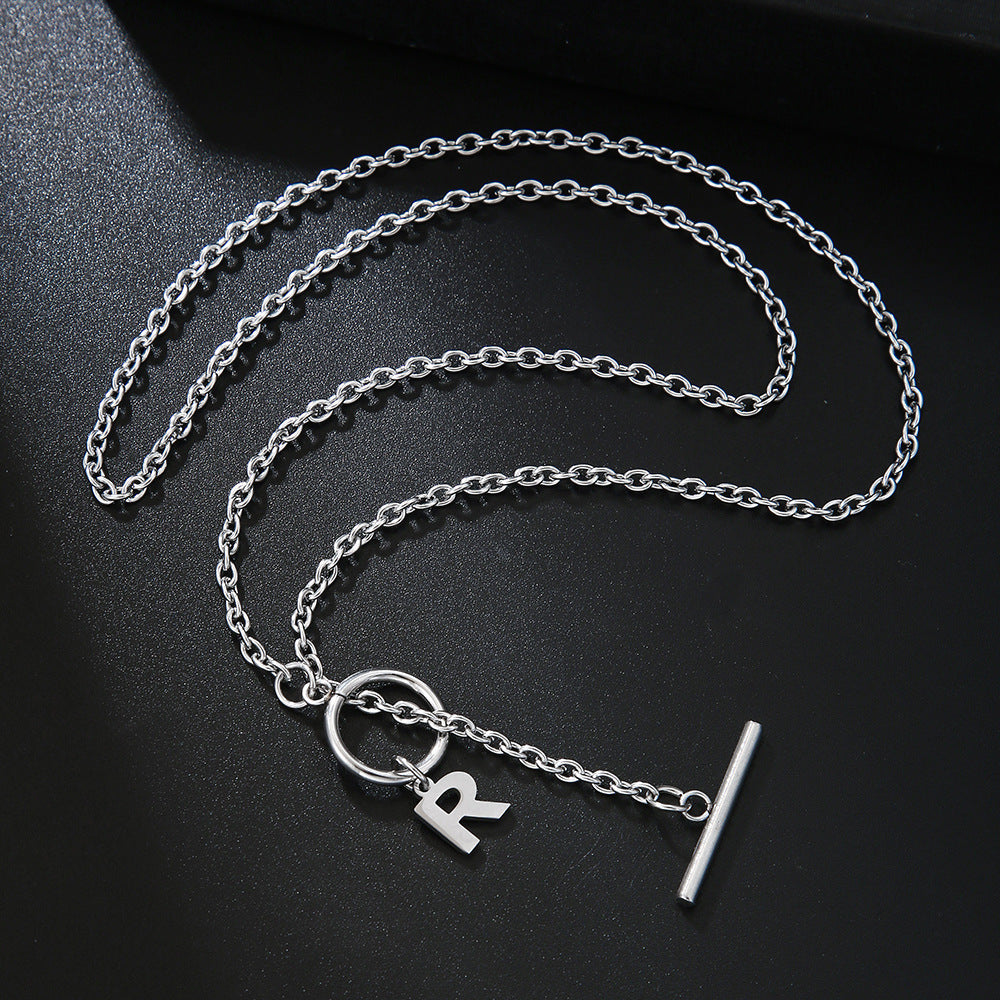 Hip-hop Streetwear Geometric Letter Titanium Steel Pendant Necklace with OT Clasp for Unisex
