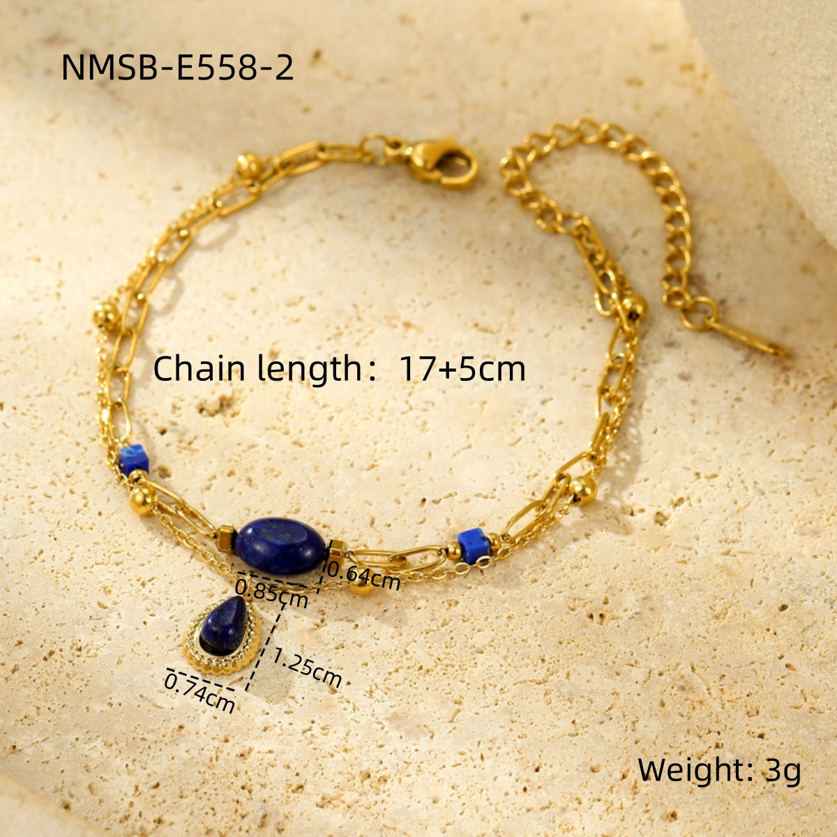 Bracciale alla moda in acciaio inossidabile stile ufficio con intarsi in pietra naturale e pendente in acciaio al titanio