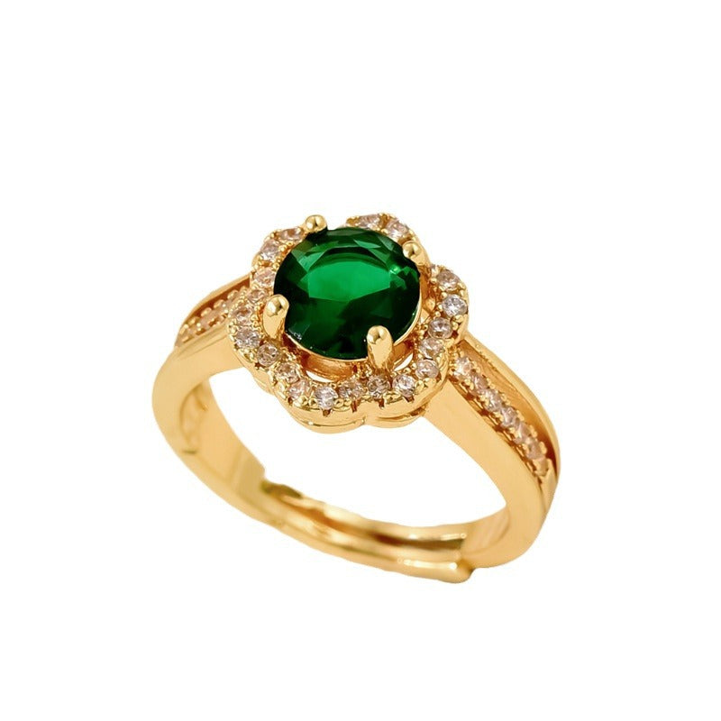 Anello in Rame Geometrico Minimalista da Donna con Intarsio di Zirconi, Fascia a U, Anello Semplice Impilabile per Dito Indice