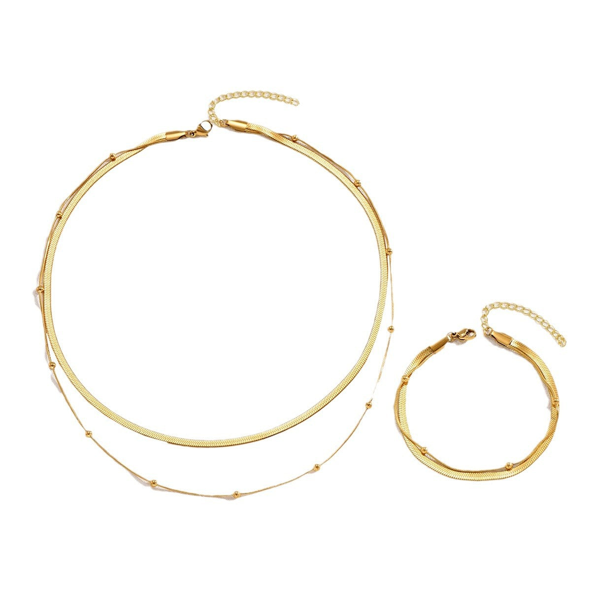 Juego de collar y pulsera minimalistas de varias capas estilo americano para mujer con diseño geométrico circular y lineal chapado en cobre