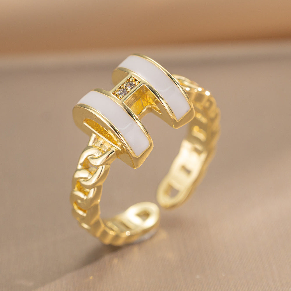 Luxury Minimalist Adjustable Open Ring for Women with Gold-Plated Copper Band and Zircon Stone Accent in Heart and Floral Shape