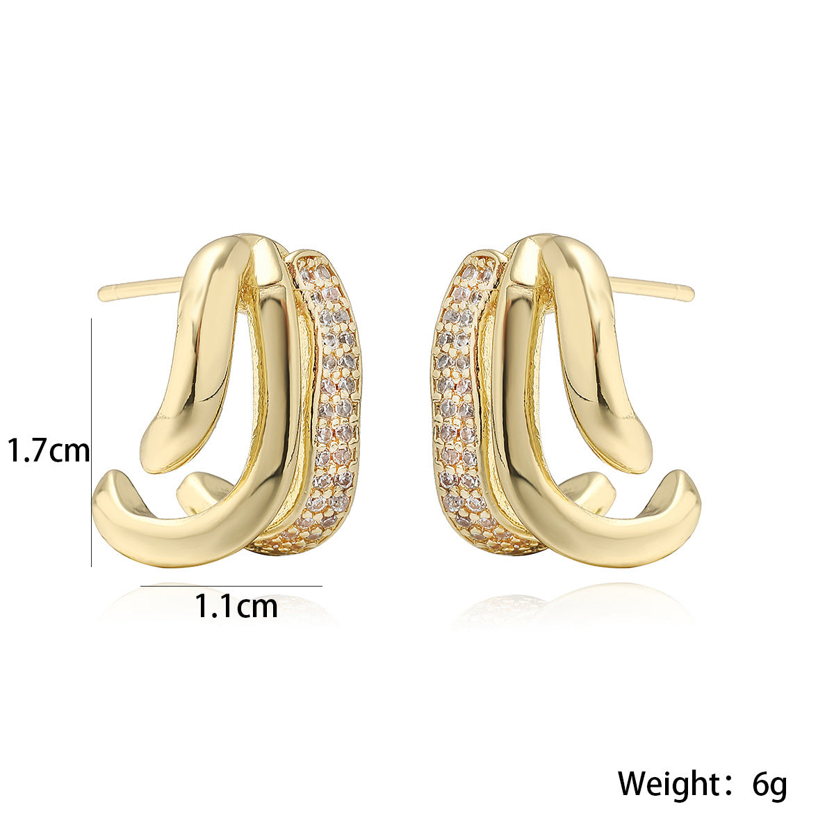 Pendientes de Cobre con Forma Geométrica para Mujer, con Zirconia Microengarzada, Diseño Minimalista y Moderno