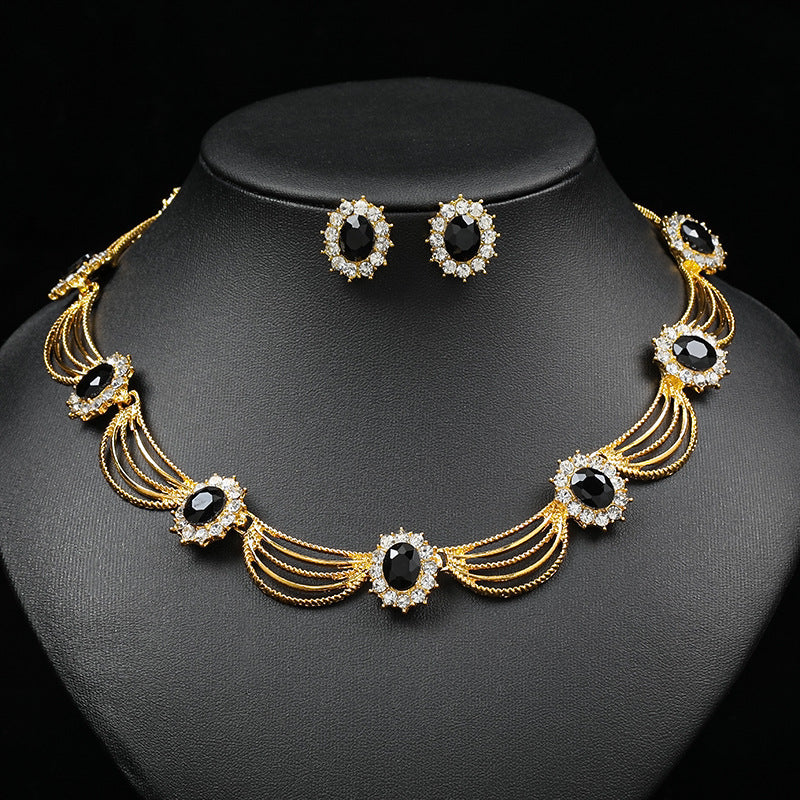 Vintage Bohemian Fan-Shaped Alloy Necklace and Earrings Set with Celestial Motifs Electroplated O-Chain