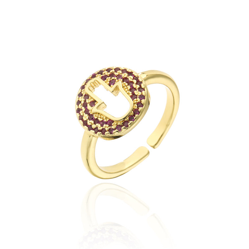 Minimalist Geometric Open Adjustable Brass Ring with Micro-Inlay for Women