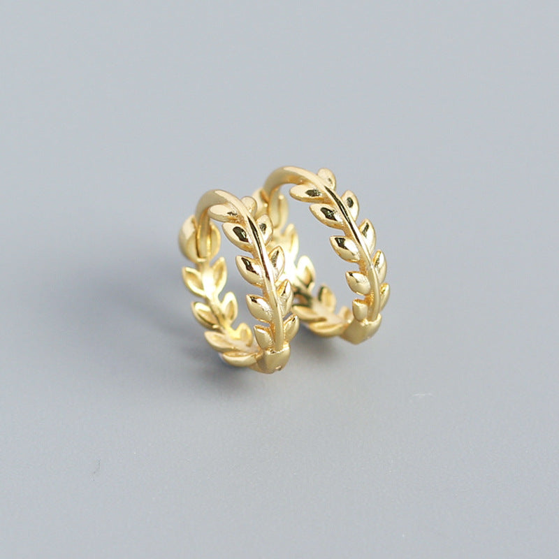 Orecchini a cerchio minimalisti in argento sterling 925 lucido a forma di foglia