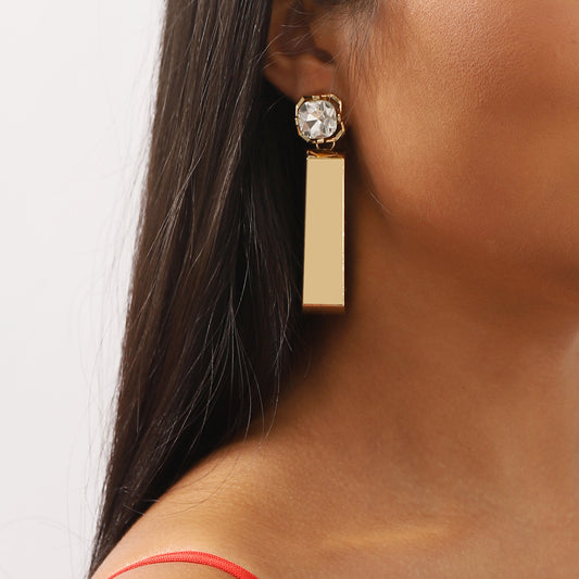 Pendientes de aleación con incrustaciones de estrás con forma rectangular geométrica, dulces y atrevidos, para mujer