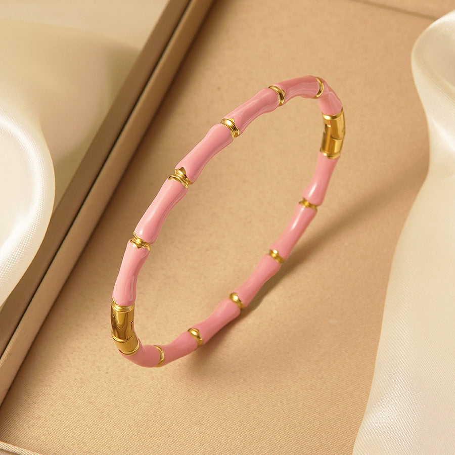 Minimalist 18K Gold Plated Drip Oil Geometric Bamboo Stainless Steel Bracelet