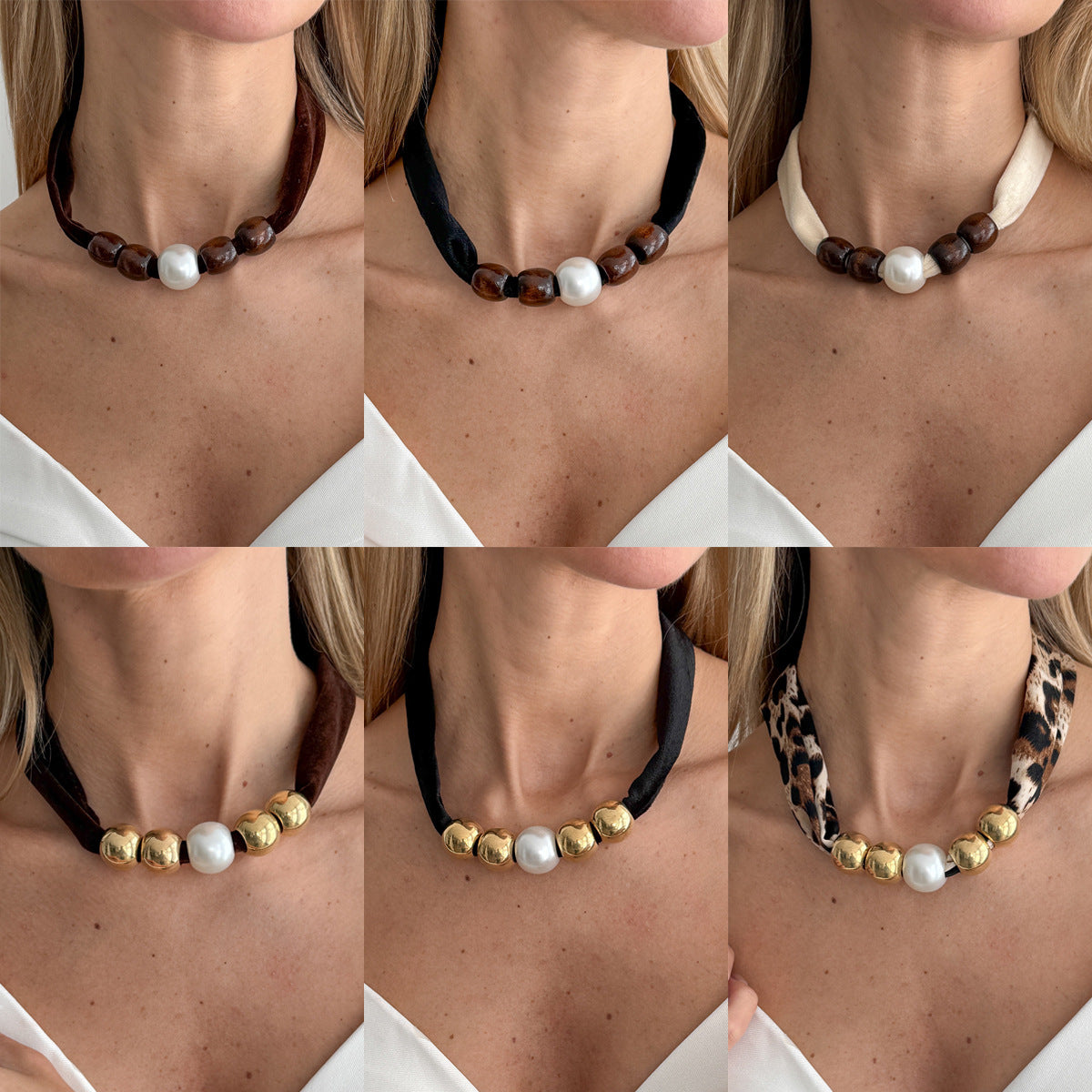 Vintage Leopard Print Round Resin Bead Necklace for Women