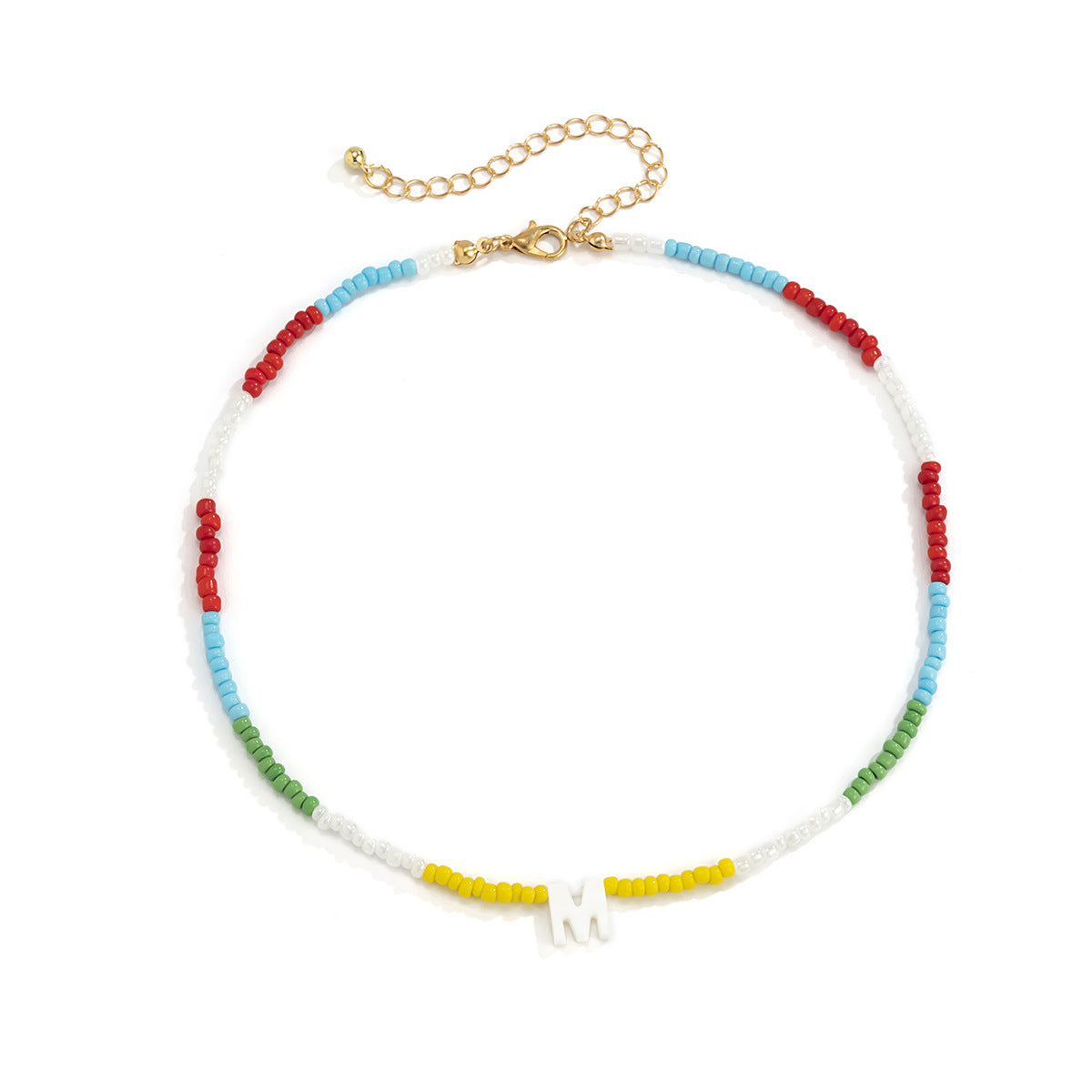 Collar colgante con dije de letra geométrica minimalista con cuentas de perlas de imitación y cadena de bola redonda para mujer