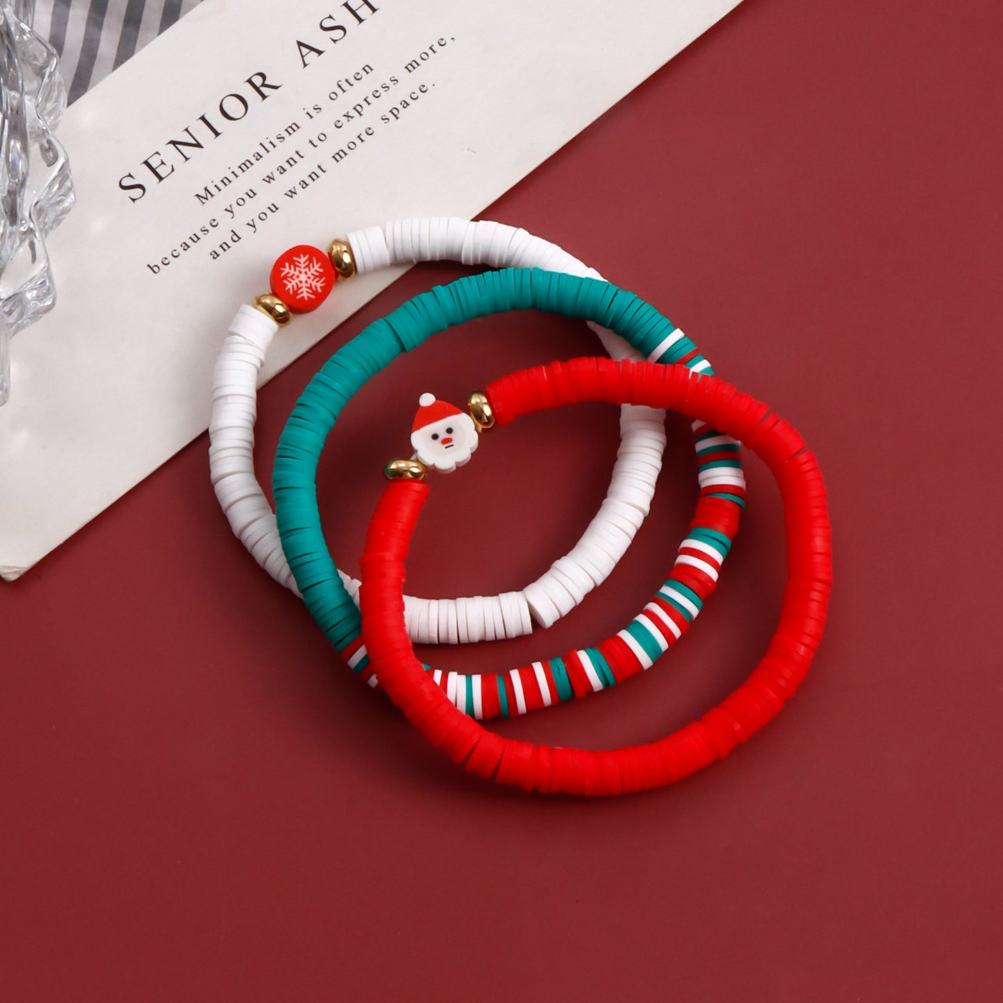 INS Style Geometric Shape Polymer Clay Elastic Bracelet for Women with Plated Finish Christmas Gift